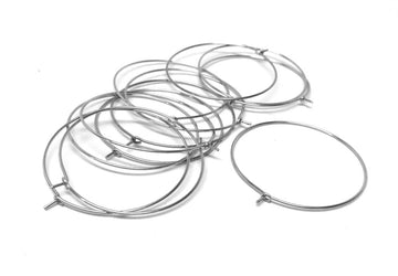 W001 - 20 pcs. 304 Stainless Steel Wine Charm / Earwire Hoop Rings - 34mm - 21 Gauge (0.7mm Thick) - Hypoallergenic! Tarnish Resistant!