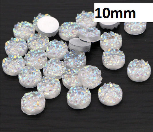 CA241 - 10 pcs. Druzy Resin Embellishment Cabochons Clear Multicolor - 10mm