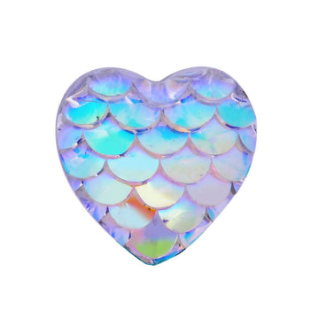 CA319 - 10 pcs Mermaid Fish Scales Resin Carved Embellishment Cabochons - White Multicolor - 12mm - Heart