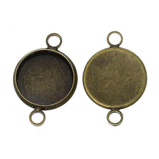 P366 - 10 pcs.  Antique Bronze Cabochon Cameo Connector Tags Trays - 12mm Glue Pad