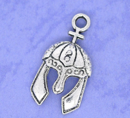 P703 - 30 pcs. Antique Silver Medieval Helmet Hat Charms Pendants - 25mm x 13mm