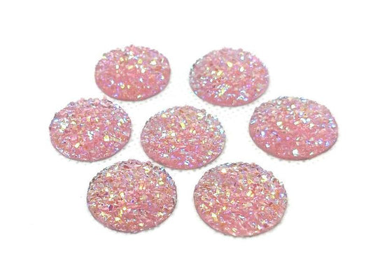 CA931 - 10 pcs Druzy Resin Embellishment Cabochons Pink Multicolor - 18mm - Dome Style