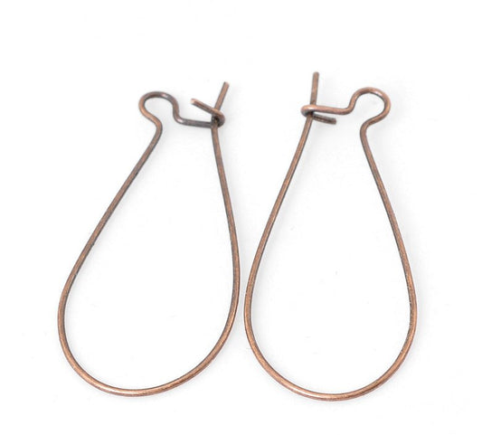 E063 - 50 pcs (25 Pairs) Antique Copper Kidney Earwire Earring Hooks -37mm x 16mm - LARGE - 21 Gauge (0.7mm)