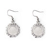 E122 - 10 pcs. Silver Tone Earring Dangle Hooks Settings Bezels Cabochons - 14mm Glue Pad Setting - Ornamented - Carved
