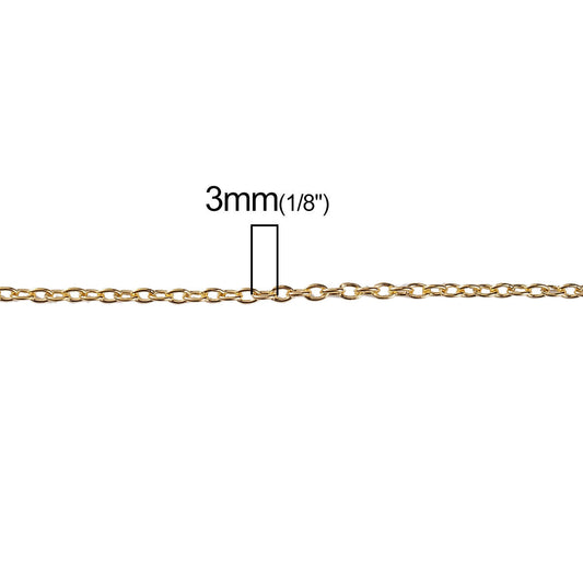N043 - 12 pcs. Gold Plated Cable Chain Link Necklaces 18" - (3mm x 2mm) - Lobster Clasps - Claw Clasps - 3x2mm - 2x3mm
