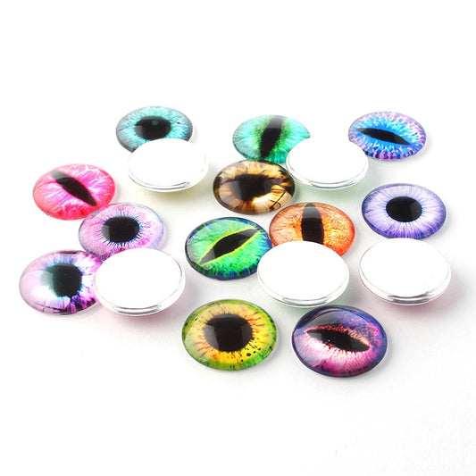 CA489 - 10 pcs Circle Dragon Cat Eyes Glass Round Dome Seals Tiles Cabochons - 12mm (1/2")