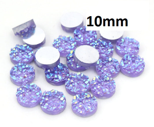 CA242 - 10 pcs. Druzy Resin Embellishment Cabochons Purple Multicolor - 10mm