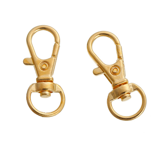LARGE - 10 pcs. Gold Plated Lobster Swivel Clasps for Key Ring - 33mm x 13mm- Rotates - Claw Clasps