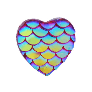 CA321 - 10 pcs Mermaid Fish Scales Resin Carved Embellishment Cabochons - Red Multicolor - 12mm - Heart