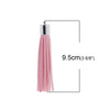 P318 - 3 pcs. Pink White Faux Leather Tassel Dangle Charms Pendants - Silver Tone - 9.5cm (3.75") - Hole Size: 1.9mm - Great for Light Earrings!