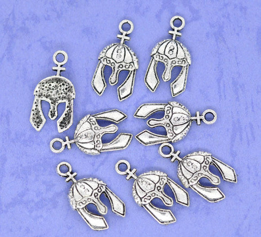P703 - 30 pcs. Antique Silver Medieval Helmet Hat Charms Pendants - 25mm x 13mm