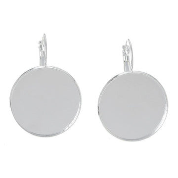 E784 - 10 pcs. Silver Plated Earring Clips Settings Lever Back Bezels Cabochons - 25mm Glue Pad Setting (1 inch)- Made of Copper!