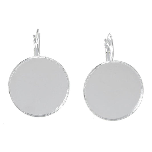 E784 - 10 pcs. Silver Plated Earring Clips Settings Lever Back Bezels Cabochons - 25mm Glue Pad Setting (1 inch)- Made of Copper!