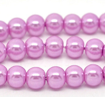 BD134 - 6mm Mauve Violet Glass Pearl Imitation Round Beads - 32 inch strand