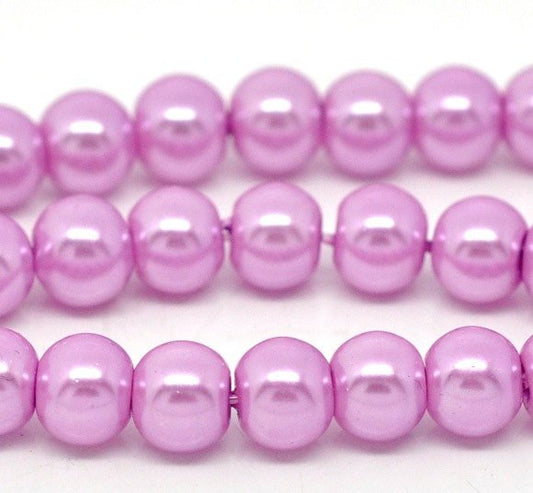 BD134 - 6mm Mauve Violet Glass Pearl Imitation Round Beads - 32 inch strand