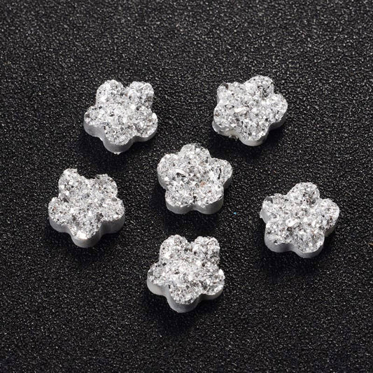 CA044 - 10 pcs Druzy Resin Embellishment Cabochons Silver - 12mm - Flower