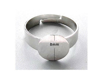 RB024 - 5 pcs. 304 Stainless Steel ADJUSTABLE RING bases - Ring Size 7 - Glue Pad 8mm - Hypoallergenic! Tarnish Resistant!