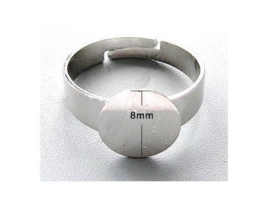 RB024 - 5 pcs. 304 Stainless Steel ADJUSTABLE RING bases - Ring Size 7 - Glue Pad 8mm - Hypoallergenic! Tarnish Resistant!