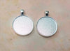 P973B - 25 pcs. Silver Plated Pendant Trays Circle Posts Settings Bezels Cabochons - 25mm Glue Pad Setting (1 inch) - Double-Sided - High Quality