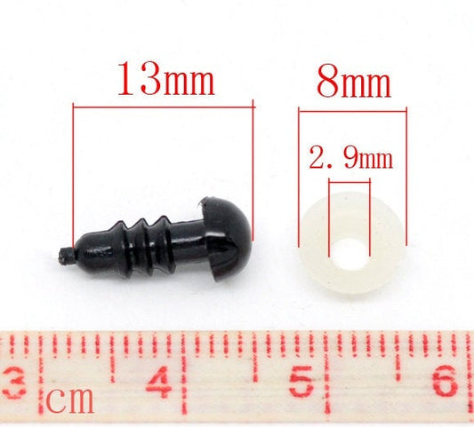 DO018B - 500 sets (1000 pieces) Black Safety Eyes and Backs for Doll and Toy Making - 6mm - 13x6mm - 13mm