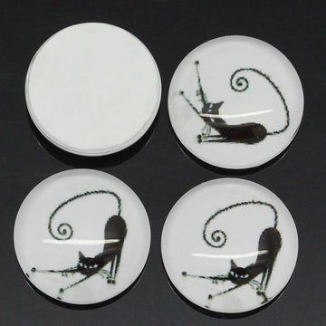 CA082B - 30 pcs Circle Black and White Cat Glass Round Dome Seals Tiles Cabochons - 12mm - Single - Pouncing