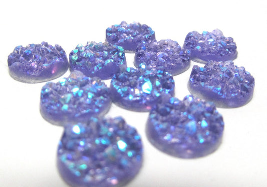 CA322 - 10 pcs. Druzy Resin Embellishment Cabochons Purple Multicolor - 8mm