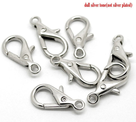 CL136 - 20 pcs. Silver Tone Lobster Clasps - 28mm x 15mm (1.1 inch) - Claw Clasps