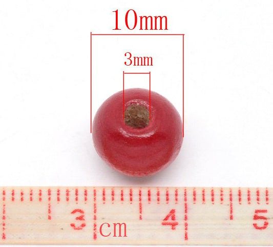 BD321 - 200 pcs Red Wooden Wood Round Spacer Beads - 10x9mm