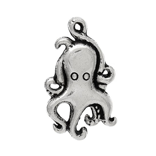 P518 - 20 pcs. Antique Silver Octopus Charms Pendants - 18mm x 10mm - Hole Size: 1.2mm