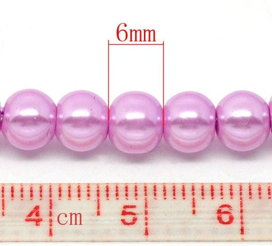 BD134 - 6mm Mauve Violet Glass Pearl Imitation Round Beads - 32 inch strand