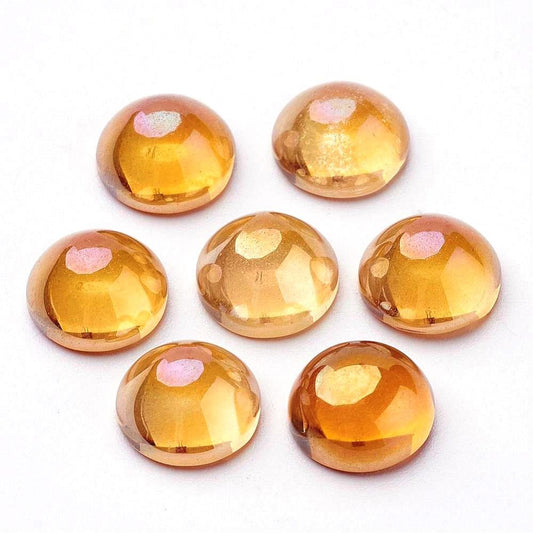 CA046 - 10 pcs Electroplated Amber Colored Glass Tiles Domes Embellishment Cabochons - 10mm - Multicolor