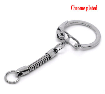 K002 - 10 pcs. - Chrome Plated Key Rings with Cord that fits European Beads - 6cm