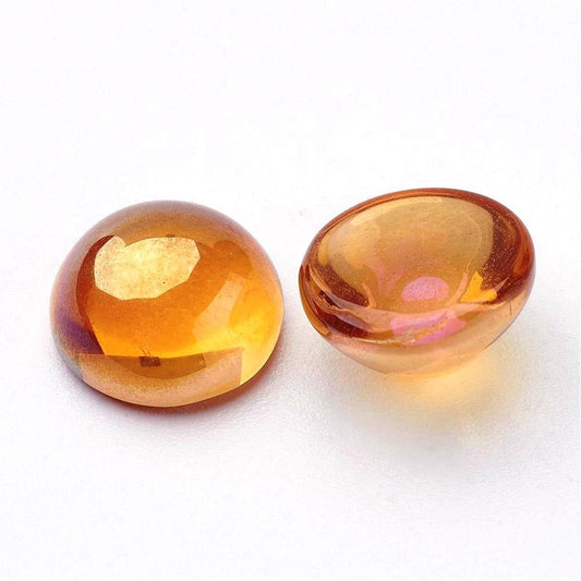 CA046 - 10 pcs Electroplated Amber Colored Glass Tiles Domes Embellishment Cabochons - 10mm - Multicolor