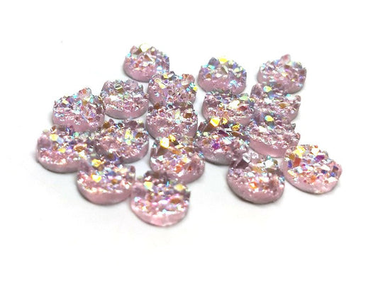CA245 - 10 pcs. Druzy Resin Embellishment Cabochons Light Pink Blush Multicolor - 10mm