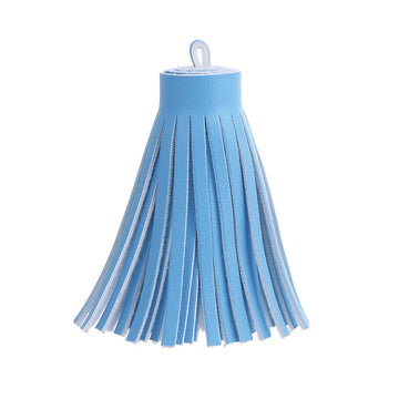 P520 - 5 pcs. Light Blue White Faux Leather Tassel Dangle Charms Pendants - 6.7cm (2.64") - Great for Light Earrings, Necklaces or Dangles!