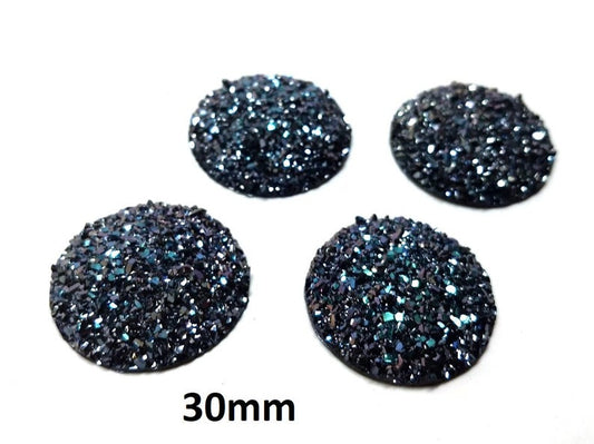 RC0002 - 4 pcs Druzy Resin Embellishment Cabochons Magenta Purple Blue - 30mm (1.18 inch) - Dome Style