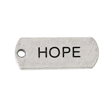 P320 - 10 pcs. Antique Silver "Hope" Rectangle Charms Pendants - 21mm X 8mm