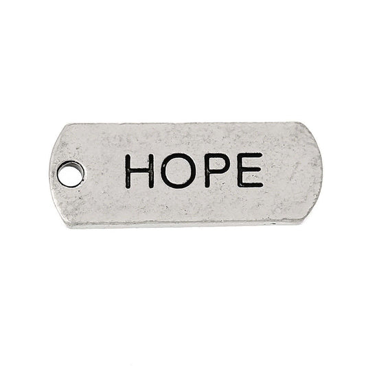 P320 - 10 pcs. Antique Silver "Hope" Rectangle Charms Pendants - 21mm X 8mm