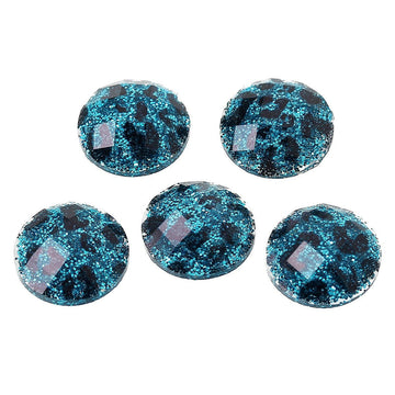 CA246 - 10 pcs Resin Embellishment Cabochons Peacock Blue and Black - 8mm - Faceted Glitter Dome Design - Animal Print
