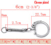 K002 - 10 pcs. - Chrome Plated Key Rings with Cord that fits European Beads - 6cm