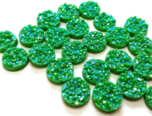 CA324 - 10 pcs Druzy Resin Embellishment Cabochons Emerald Green Multicolor AB - 12mm