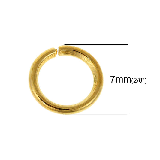 J234 - 1000 pcs Gold Plated Open Jump Rings - 7mm - 18 Gauge (1mm Thick)