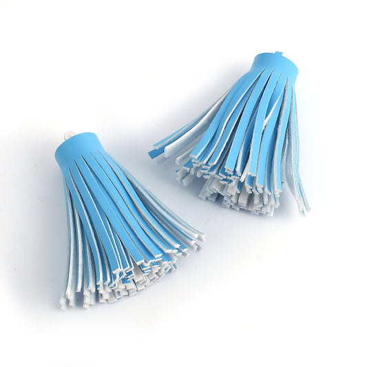 P520 - 5 pcs. Light Blue White Faux Leather Tassel Dangle Charms Pendants - 6.7cm (2.64") - Great for Light Earrings, Necklaces or Dangles!