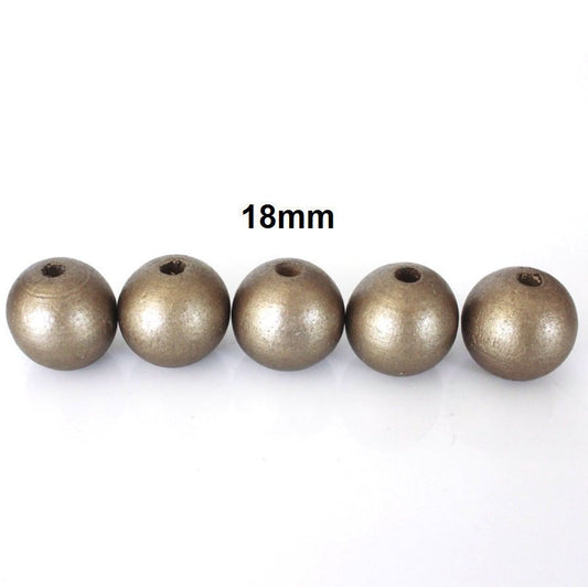 BD383 - 10 pcs Golden Silver Bronze Wooden Wood Round Spacer Beads - 18mm - Gold - Hole Size: 3mm