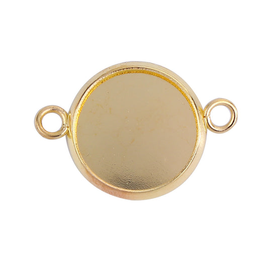 P521 - 10 pcs. Gold Plated Circle Round Bezel Cabochon Cameo Connector Tags Trays - 12mm Glue Pad - High Quality! Made of Copper