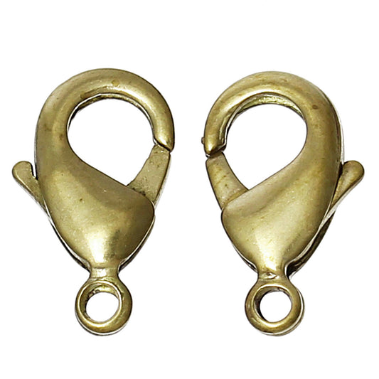 CL051 - 10 pcs. Brass Unplated Lobster Clasps - 15mm x 8mm - Claw Clasps