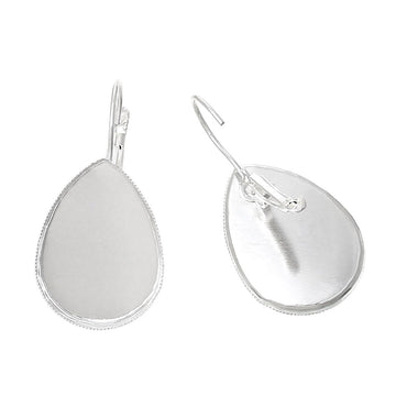 E320 - 10 pcs. Silver Plated Plated Earring Clips Settings Lever Back Bezels Cabochons - 25mm x 18mm Glue Pad Setting - Teardrop