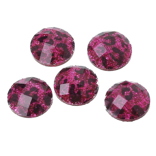 CA247B - 100 pcs Resin Embellishment Cabochons Pink Fuchsia and Black - 8mm - Faceted Glitter Dome Design - Animal Print - Leopard