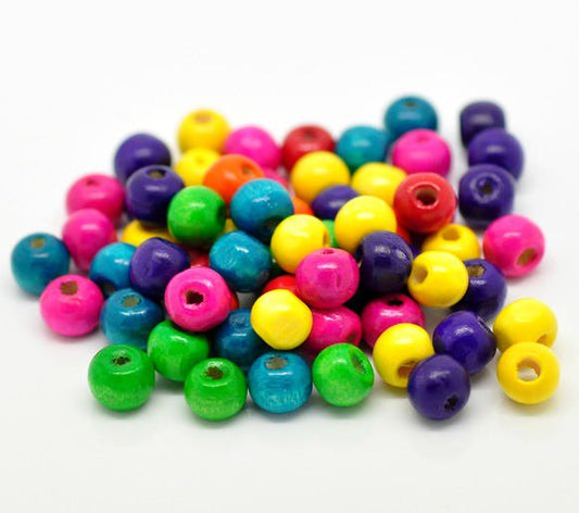 BD537A - 200 pcs Assortment Wooden Wood Round Spacer Beads - 8mm (0.32") - Hole Size: 2.1mm - Variety Pack!