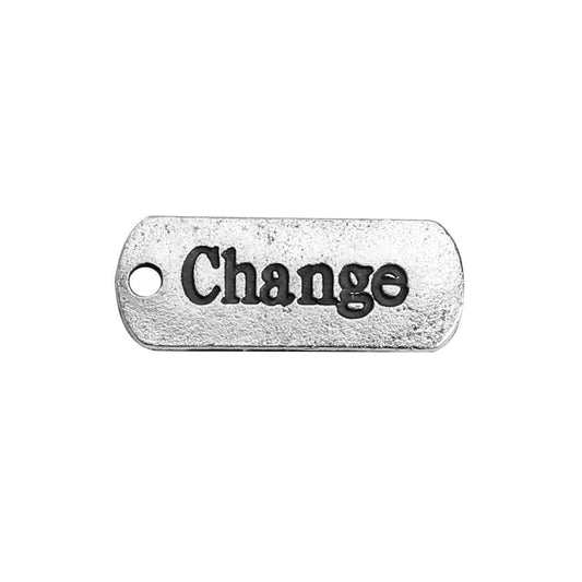 P322 - 10 pcs. Antique Silver "Change" Rectangle Charms Pendants - 21mm X 8mm